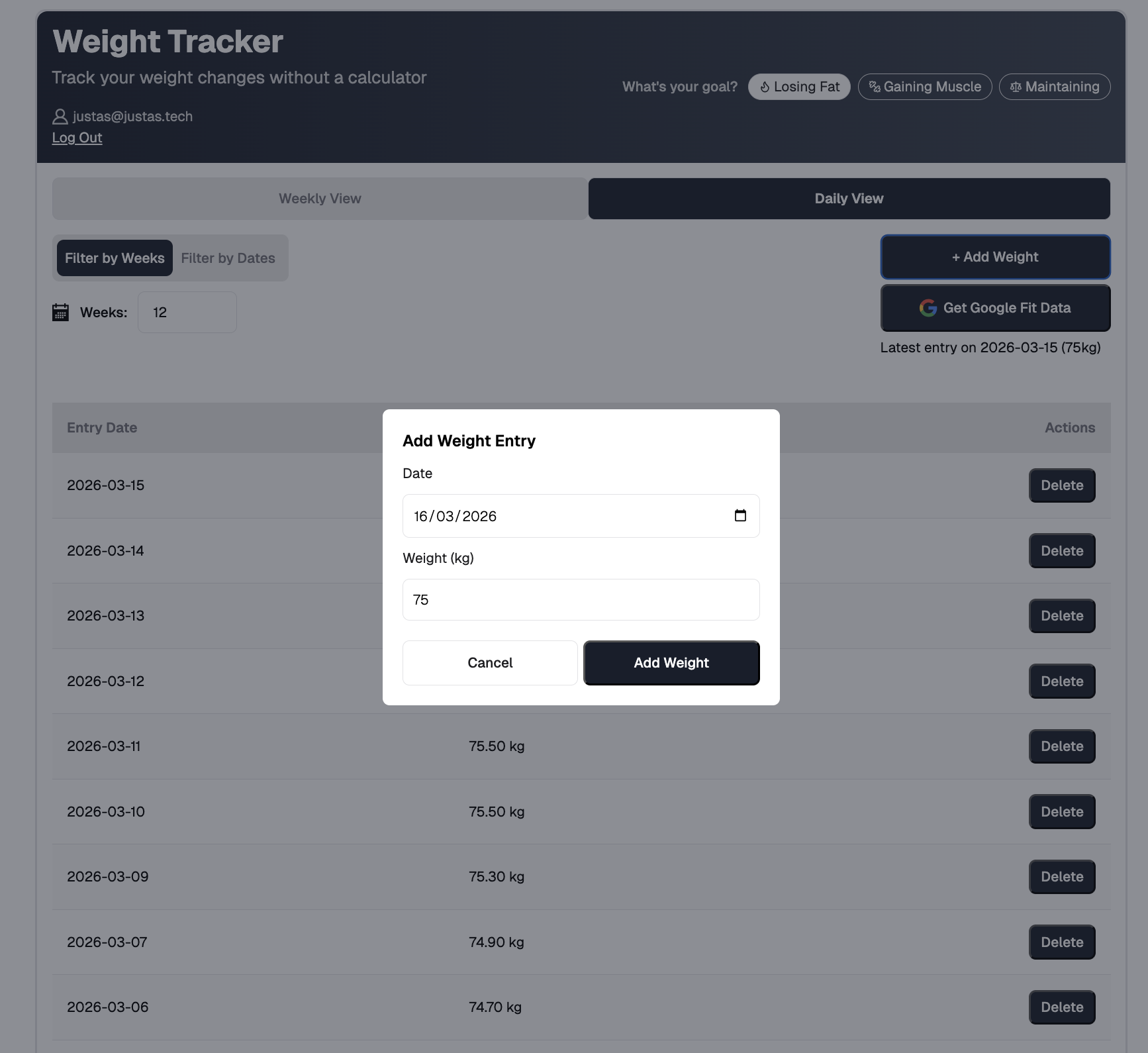 Weight Tracker Screenshots